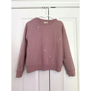 Cute Rose/Mauve Crew Neck Sweatshirt with Star Embroidery - Women's Small